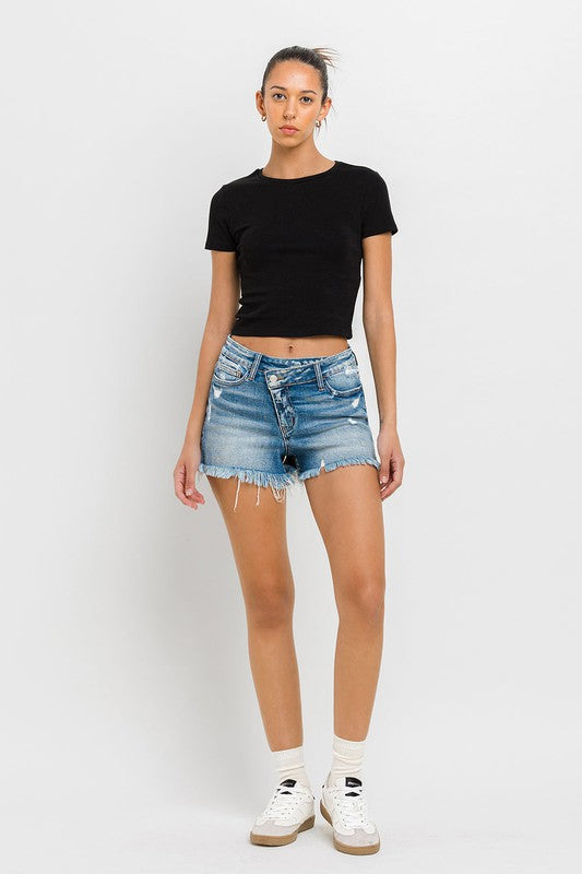 VERVET by Flying Monkey High Rise Distressed Criss Cross Shorts - The Freckled Lily