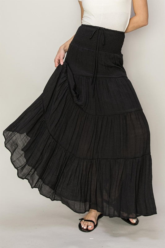 D-Drawstring Waist Tiered Maxi Skirt - The Freckled Lily